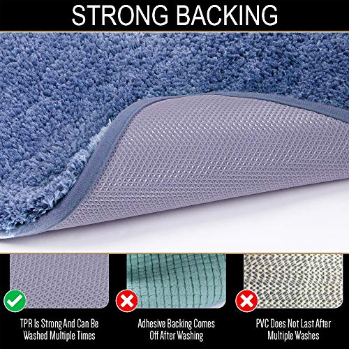 Walensee Bathroom Contour Rug (20X24, Blue) Non Slip Bath Mat For Bathroom Water Absorbent Soft Microfiber Shaggy Bathroom Mat Machine Washable Bath Rug For Bathroom U Shape Toilet Rug #TOP17