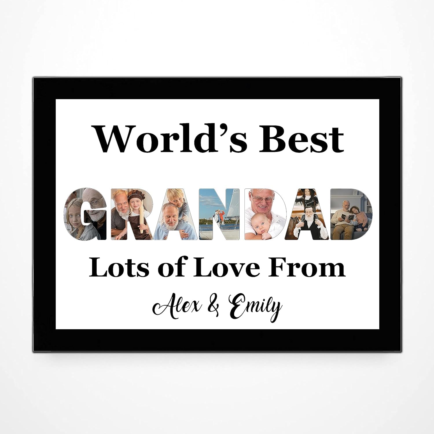 PB TECH Personalised Photo Frame A5, A4, A3 Custom Alphabet Picture Gift for Mum, Dad, Grandad, Son, Daughter, Sister, Brother, Mother’s & Father’s Day (Grandad, Black, A4 Print Only - No Frame) — image 1