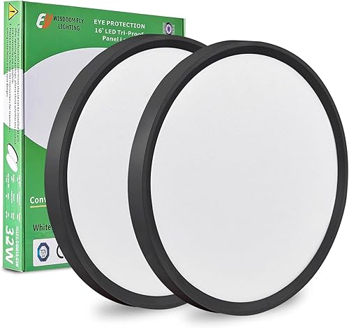 Paquete de 2 lámparas de techo LED negras de 15.8 pulgadas, 32 W, 3480 LM, 3000 K4000 K6000 K CCT seleccionables, luz de panel plano redonda de bajo