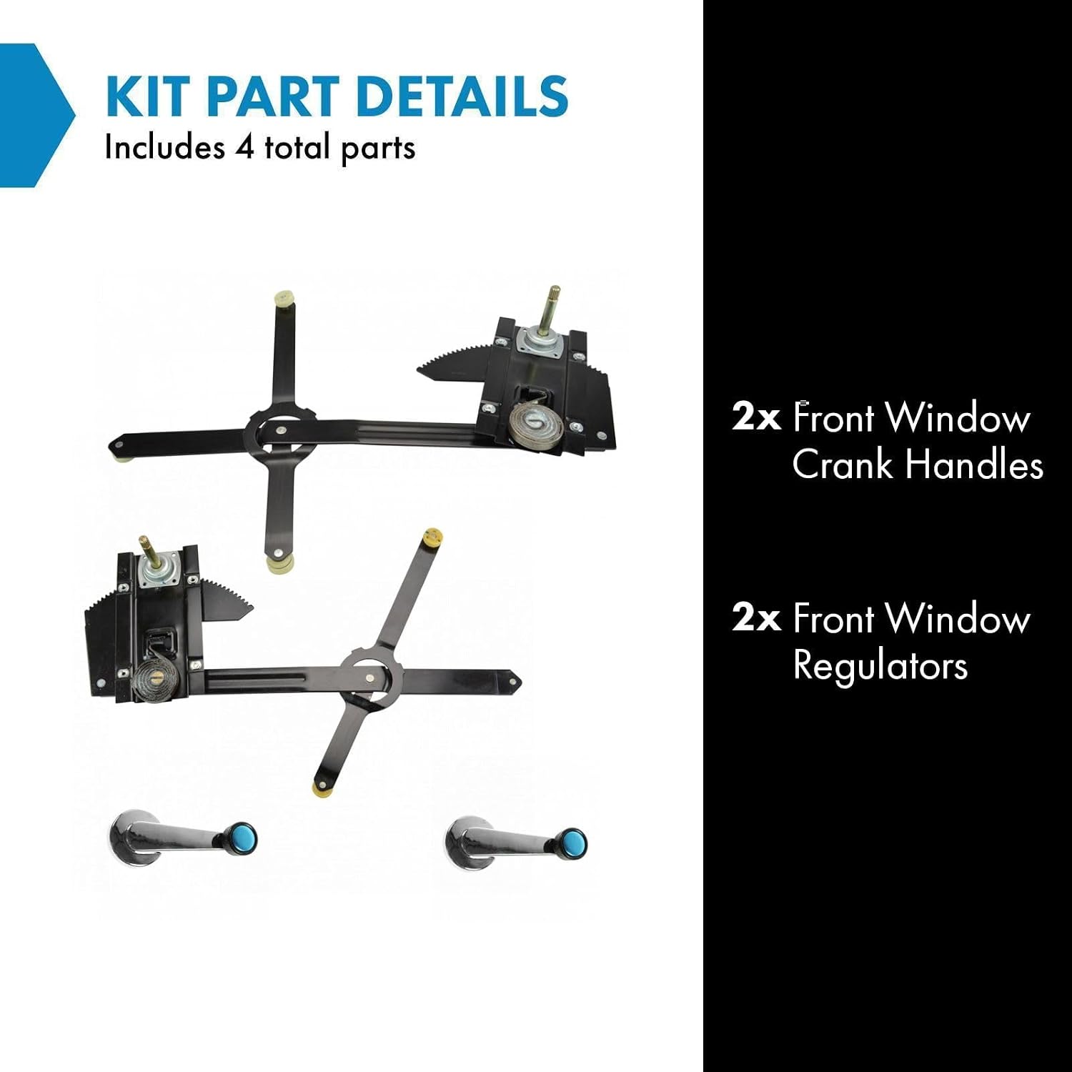 TRQ Front Manual Window Regulator Kit Window Crank Handle Compatible with 81-91 Chevrolet GMC GM1350101 GM1351101 GM1354104