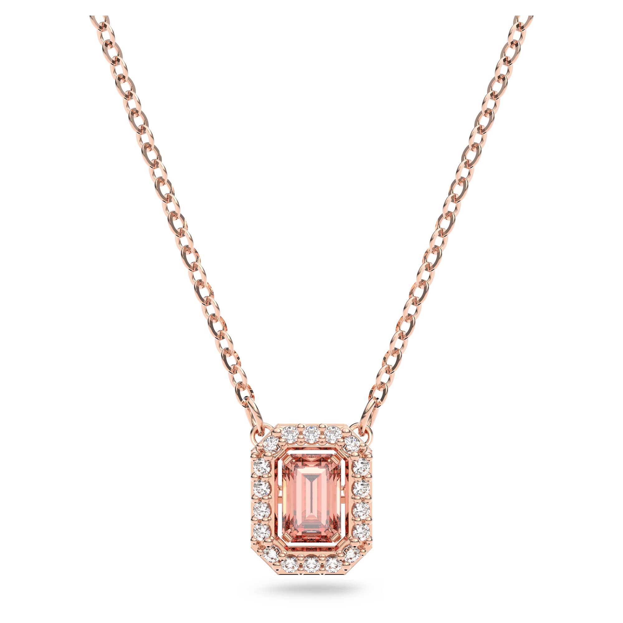 Swarovski Pink Pendant Necklace, Pink Octagon Cut Crystal in Rose Gold Toned Plated Setting, from the Millenia Collection