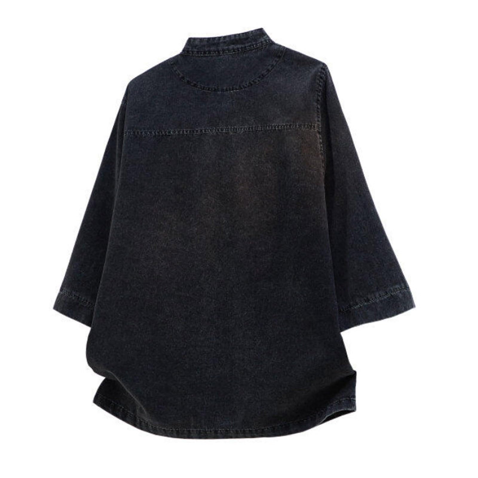 Giacca Da Uomo in Denim Vintage Tradizionale Con Collo Alto Bottoni A Forma Di Rana Maniche Lunghe E Vestibilità Ampia in Tessuto Jeans A Tinta Unita