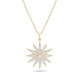 Starburst Pendant Necklace for Women with Round Cut Cubic Zirconia OR Lab Created Moissanite 0&period;40 Cttw In 14K Gold Plated Sterling Silver Jewelry Along With 18" Chain Gift For Her