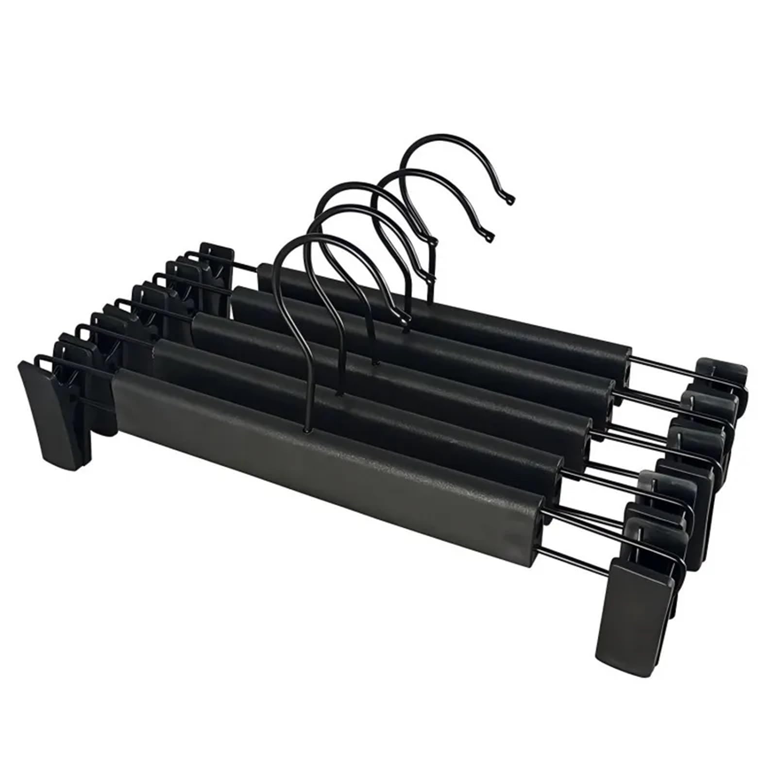 Hangers With Clips 10PCS Plastic Frosted Pants Hanger With Two Clips Anti-slip(BLACK-10pcs)