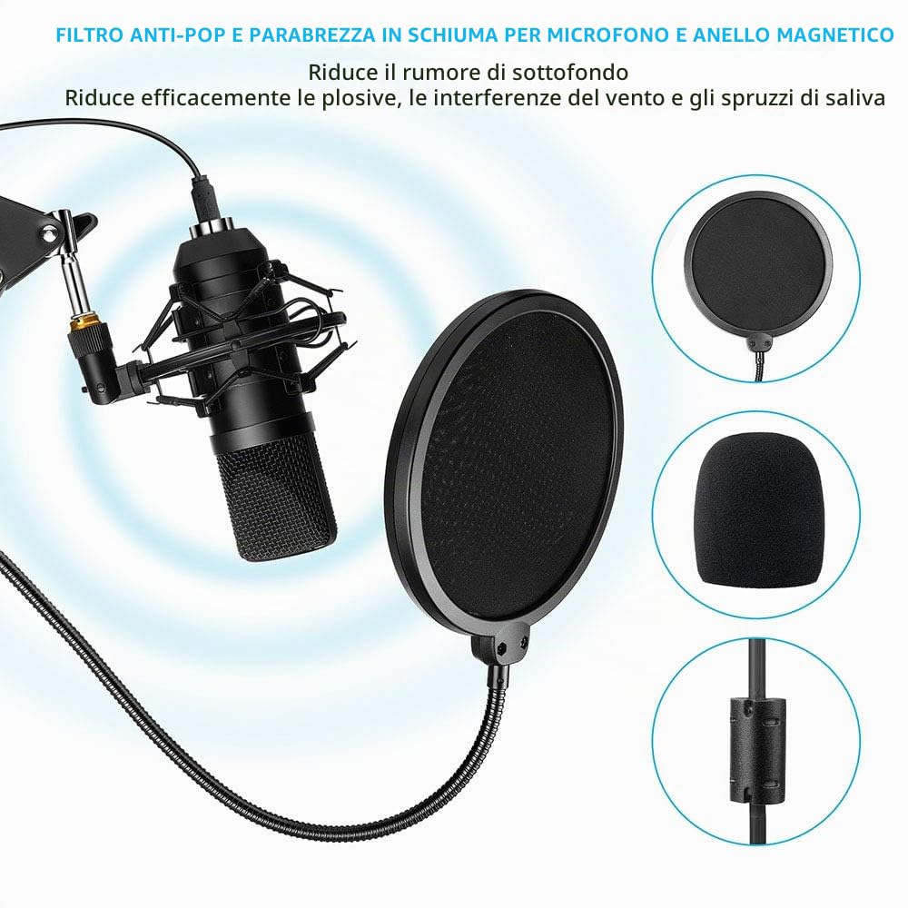 Diealles Shine Microfono a Condensatore, 192KHz/24Bit USB Microfono con Filtro Antipop, Supporto Regolabile per Podcast, Youtube, Compatibile con PS4
