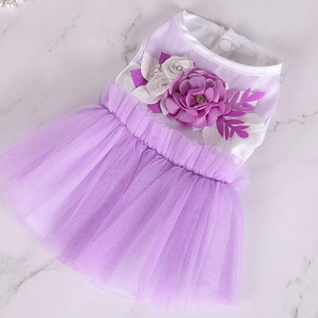 Cute Dog Cupcake Dress Princess Dress Tutu Flowers Pearls Comfortable Dog Dress Skirt Pink Lace Designs Puppy Dog Accessories (Color : Pink Size : Large) (Purple X)