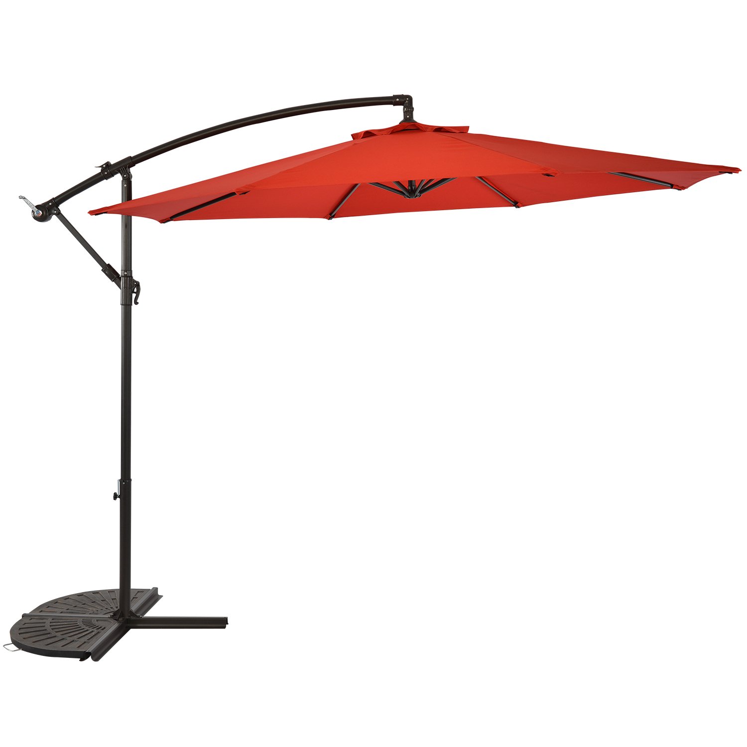 Amazon Com Sun Ray 811045 10 Round Cantilever 8 Rib Offset Solar Patio Umbrella 24 Led Lights Crank With Adjustable Tilt Cross Base Aluminum Frame Scarlet Red Garden Outdoor