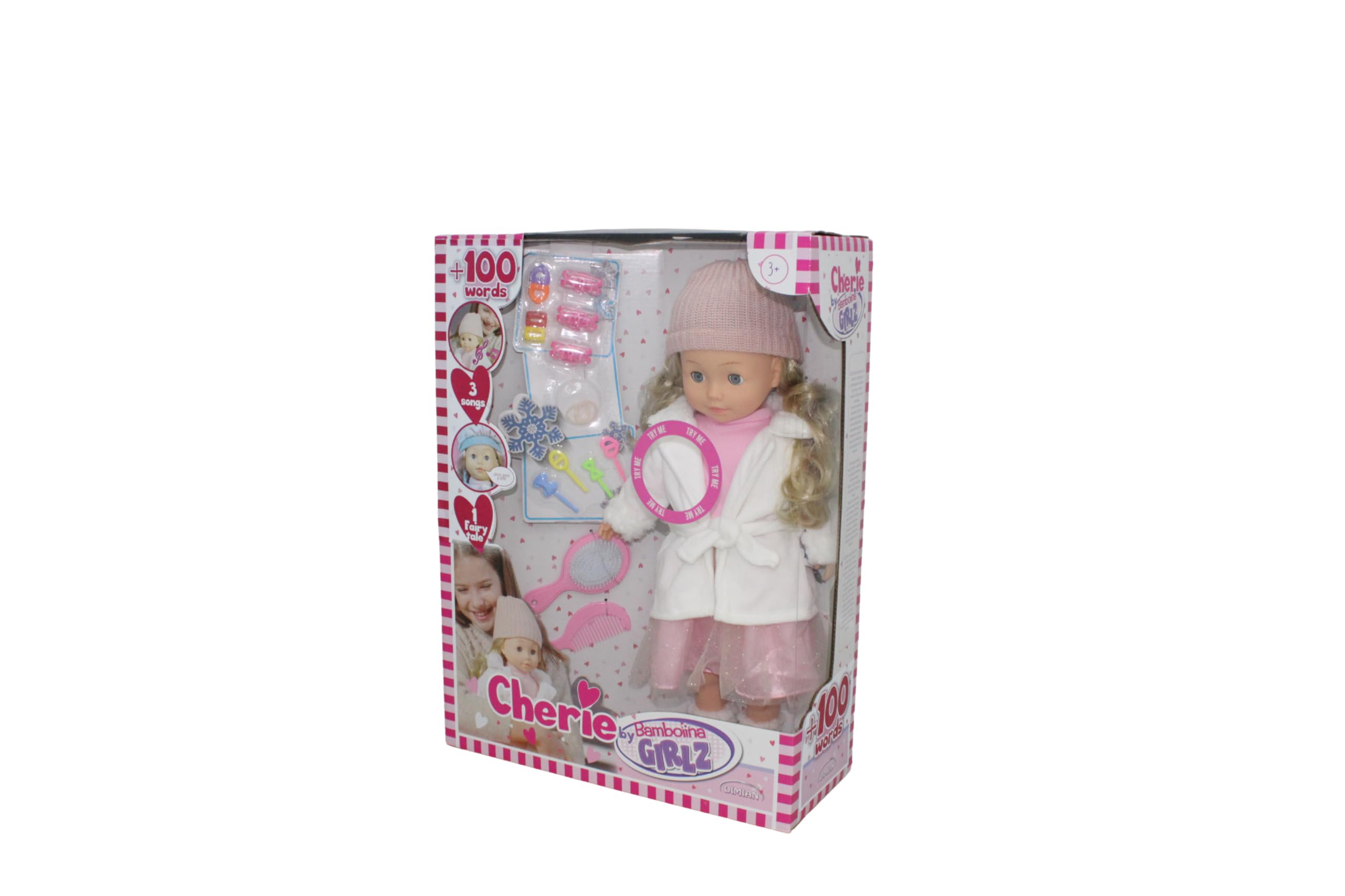 Pioupiou et Merveilles Dimian– Bambolina in Cappotto Bianco - 46 cm - Una bambola che parla, canta e racconta Cenerentola - 100 Parole e 3 canzoni - Accessori per Capelli - Texture Morbida