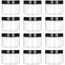 Clear Wide-Mouth Round Storage Plastic Containers Jars with Lids, 12pcs 2 OZ, Diameter 2 Inches, Height 1.7 Inch