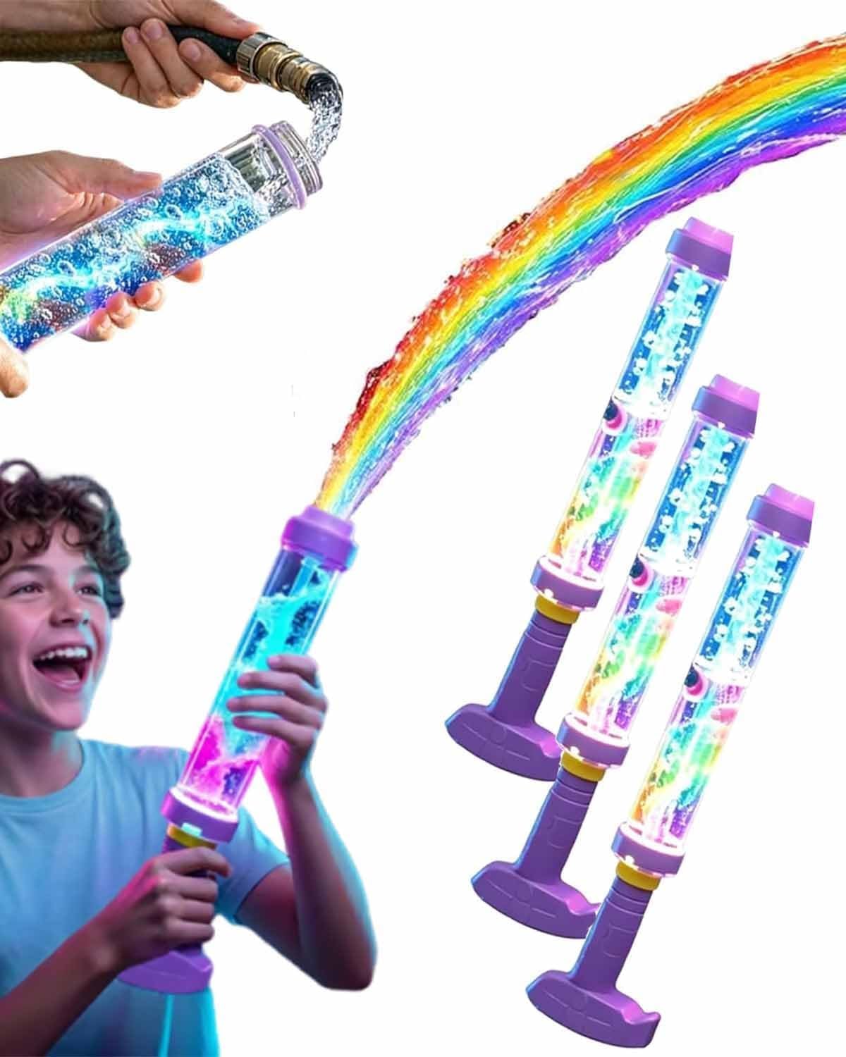 Pistola ad acqua a LED arcobaleno luminosa, pistolas ad acqua con fuochi d'artificio luminosi per bambini e adulti, pistola ad acquas ad alta pressione per feste in piscina (3PCS)