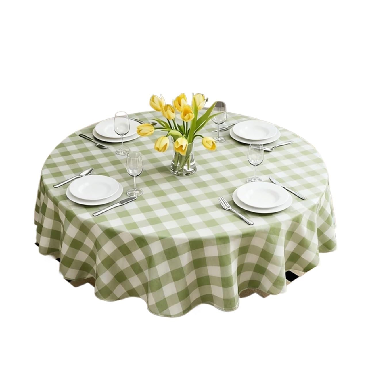 Nappe de table ronde en cuir vert et blanc pour réception de fête ø 228 cm