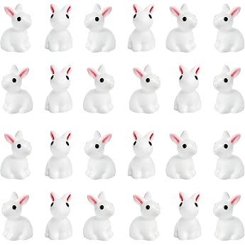 Mini Rabbit and Rabbit Figures - Pack of 24 Resin Decoration for Easter Dollhouse Micro Landscape Party Desktop Ornament