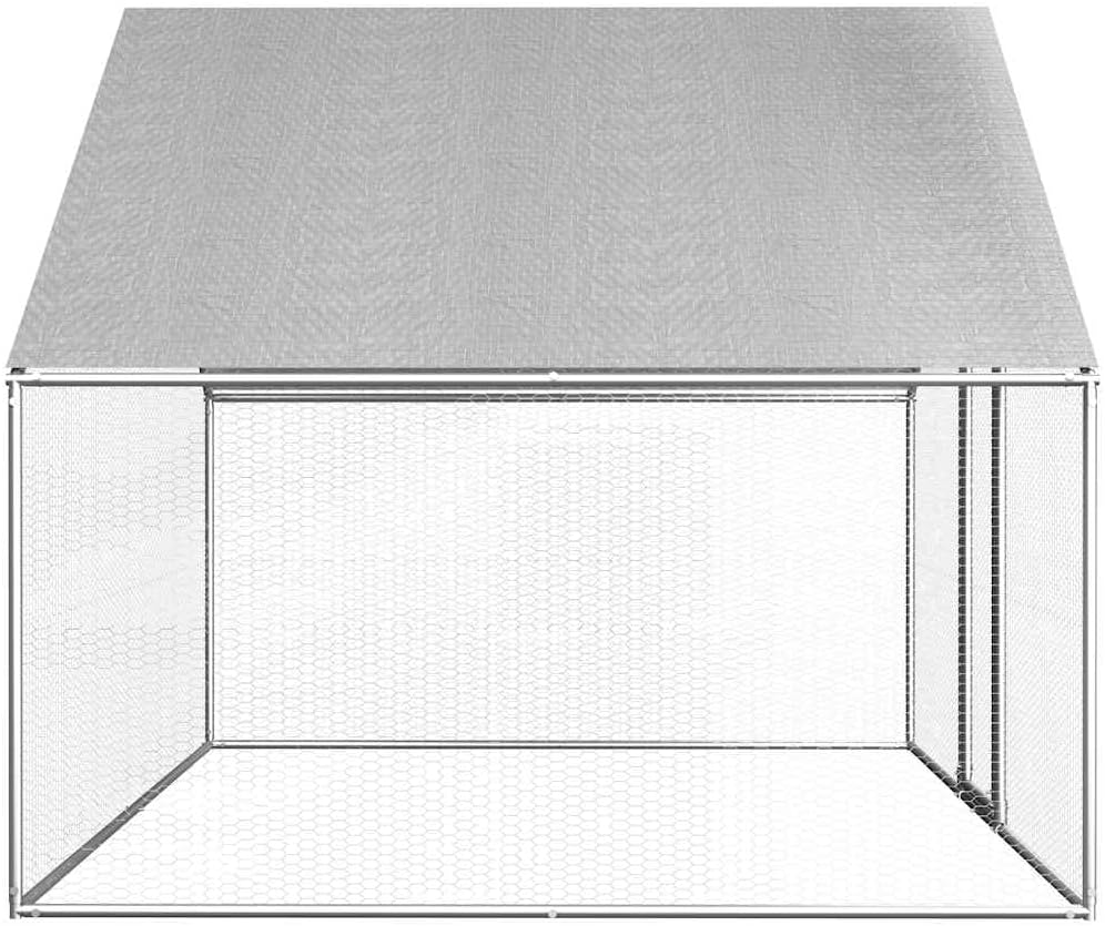 vidaXL Chicken Cage, Walk-in Chicken Coop, Chicken Pen, Poultry Cage for Hens Ducks Rabbits Small Animals Outdoor Backyard, Galvanized Steel