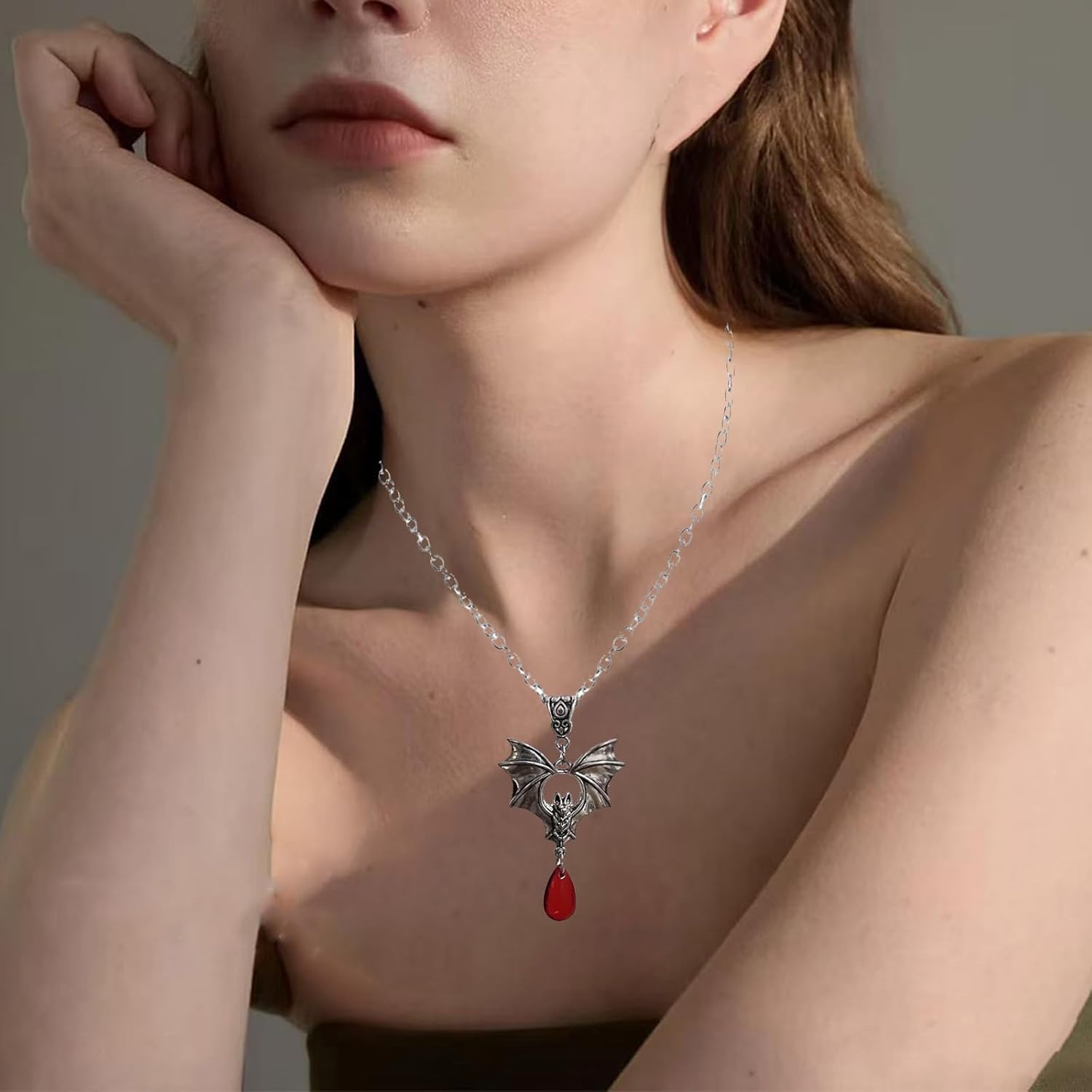 Gothic Necklace Bat Necklace for Women Vintage Black Red Crystal Gems Pendant Necklaces Goth Victoria Bat Necklaces Mystic Witch Costume Accessories Gothic Jewelry Gifts - Image 3