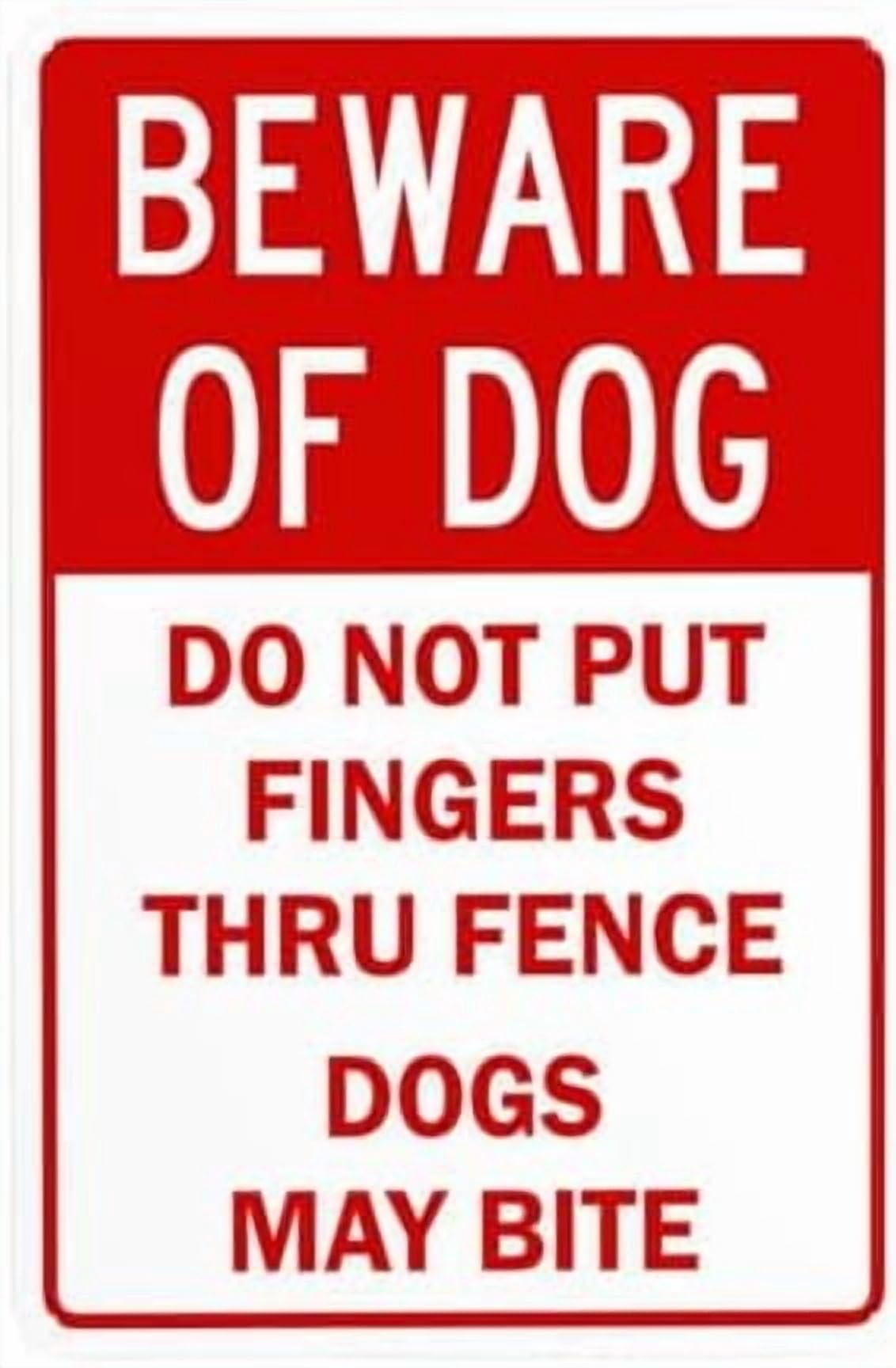 (2-Pack) Metal Tin Sign Beware of Dog Do Not Put Fingers Thru Fence Warning Sign, Beware Of Dog Signs for Home Outdoor Indoor Garage Street Wall Caution Custom Decor 8 x 12 Inch