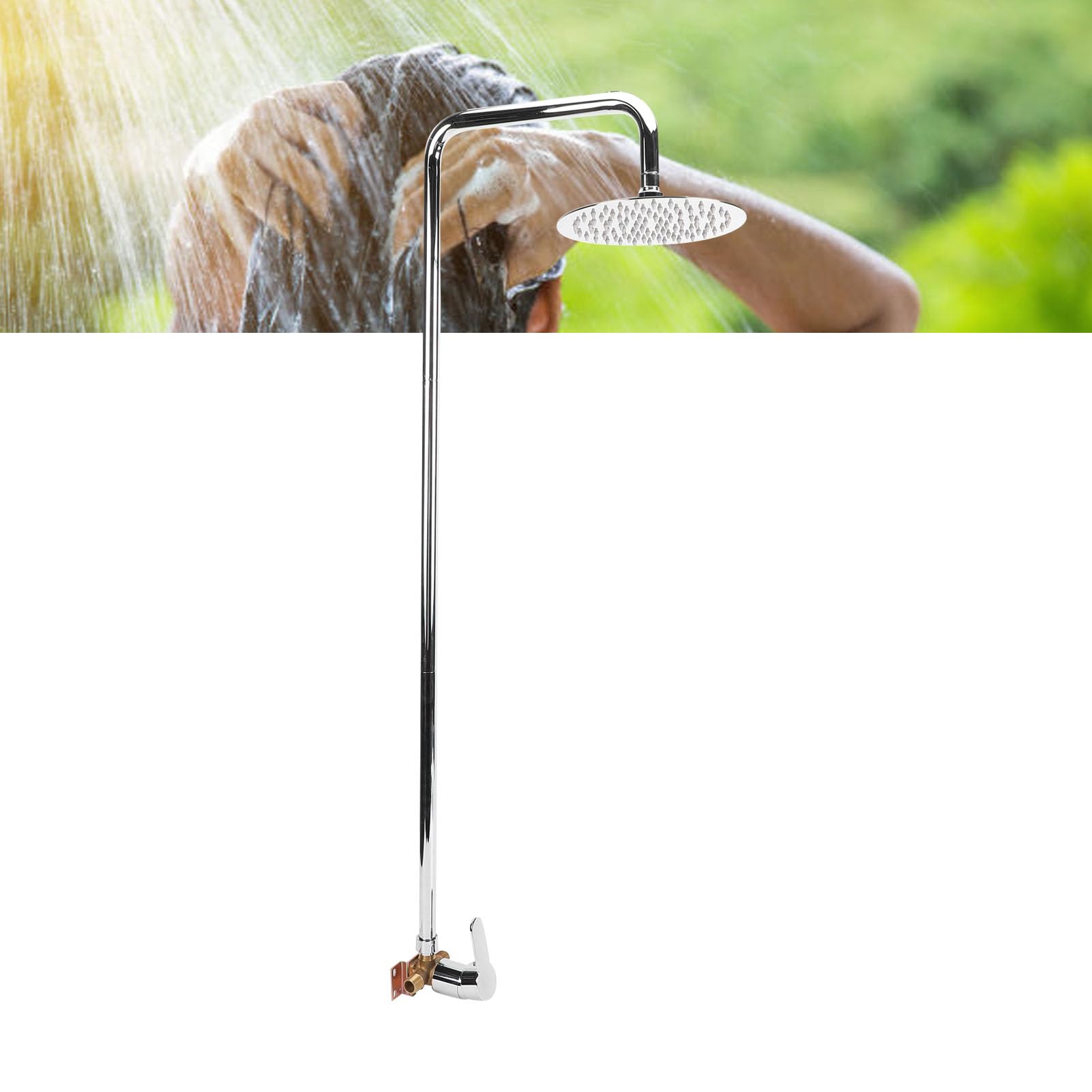 Kit de Ducha Exterior, Cabezal de Ducha Tipo Lluvia de Acero Inoxidable 304 con Acabado Galvanizado, para Patio, Piscina y Playa