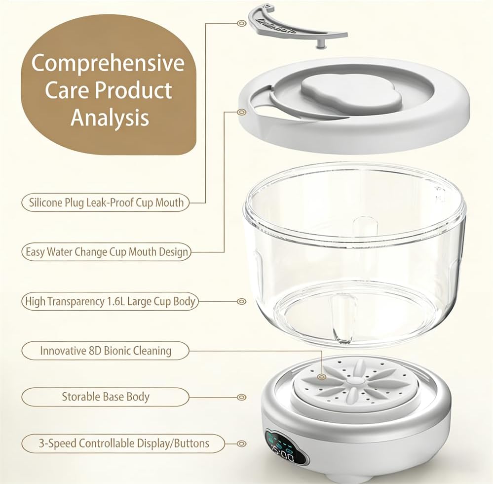 Miniatura 2 de Mini taza de lavandería con pantalla digital, carga USB inalámbrica, lavadora compacta de 20.3 fl oz de capacidad, material ABS, lavadora dedicada