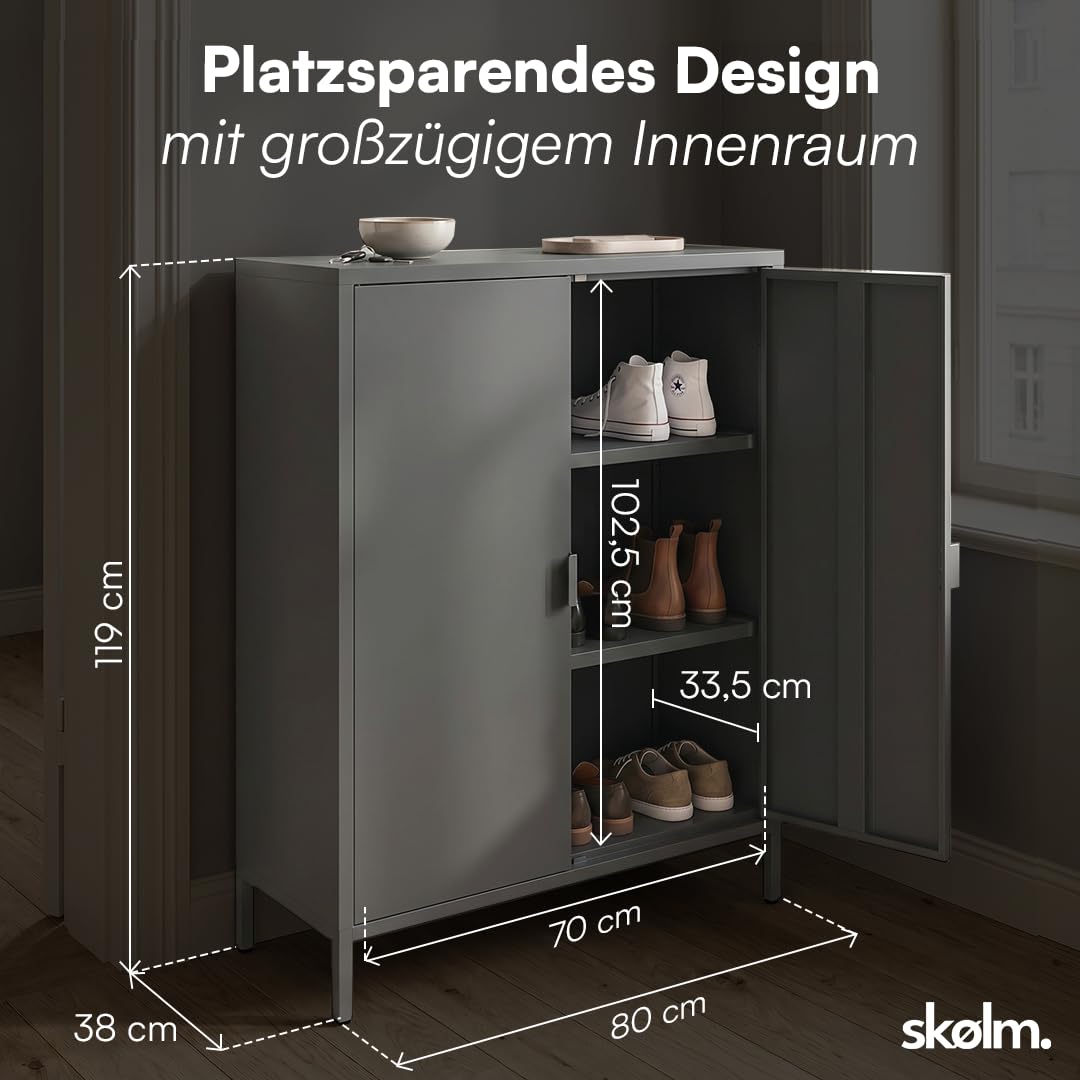skølm Ituri Metall Kommode – Metallschrank mit 3 verstellbaren Fächern – Sideboard Wohnzimmer Schwarz – Aufbewahrungsschrank aus Stahl – Highboard im Industrial Design – Büroschrank/Flurschrank