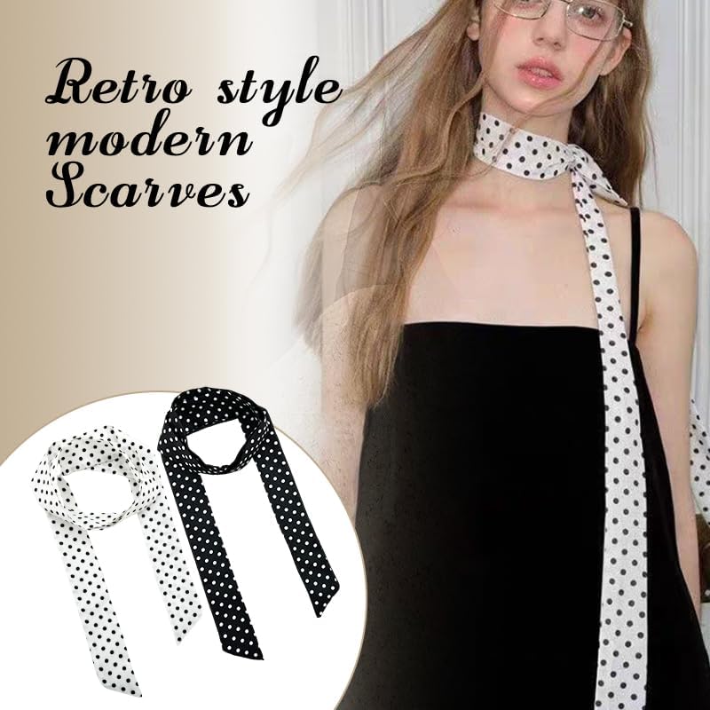 YALLNASL Long Skinny Polka Dot Scarves - Trendy Polka Dot Scarf for Neck Handbag Hair Accessories Womens Vintage Party Outfit - Image 4