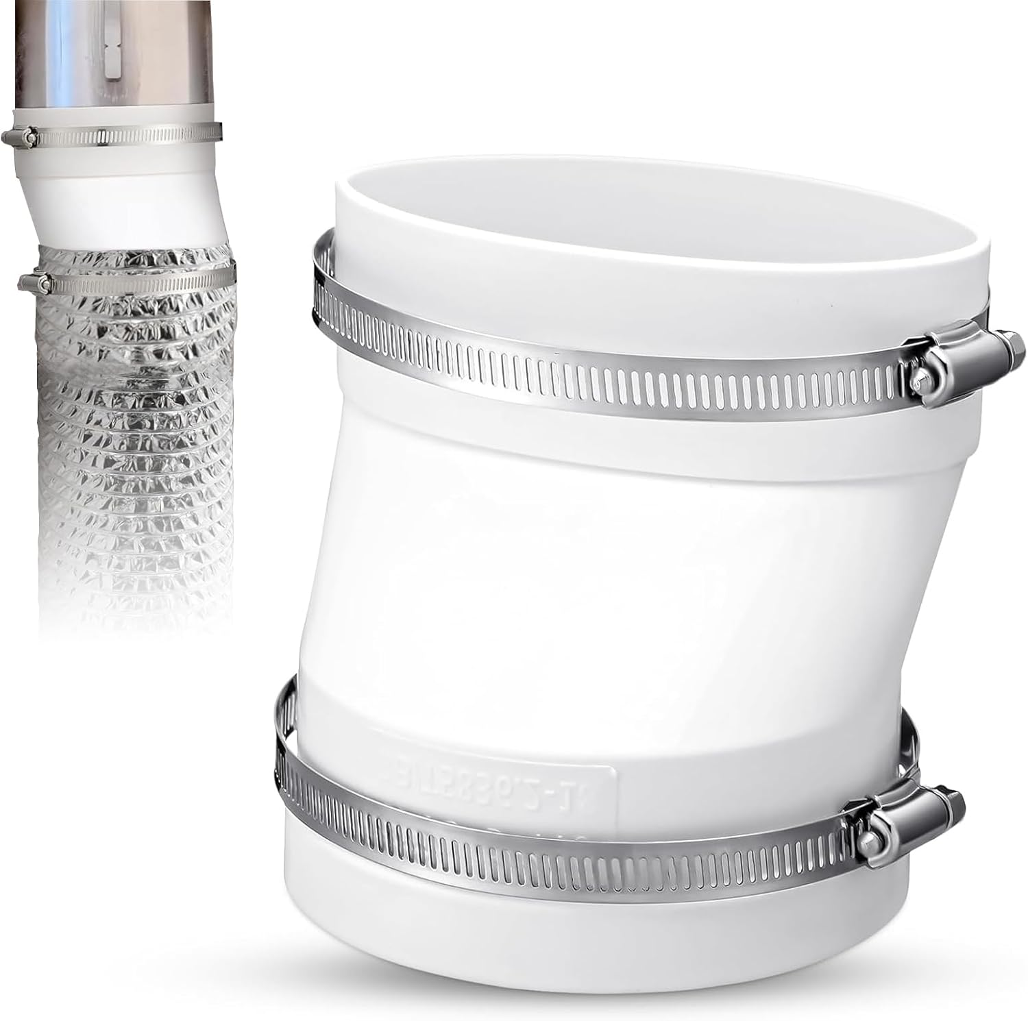 4'' Round To Oval Dryer Vent Adapter with 2 Steel Worm Drive Clamp, Dryer Vent Kit