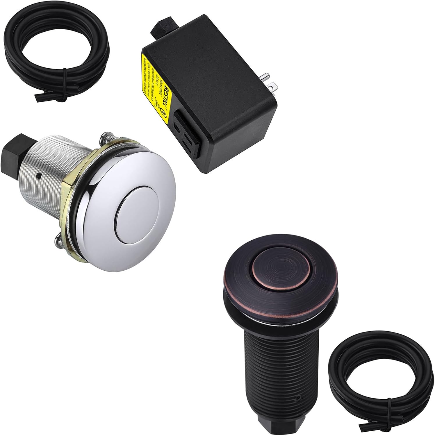BESTILL Garbage Disposal Air Switch Kit, UL Listed, Sink Top Push Button with Brass Cover, Chrome, Oil Rubbed Bronze