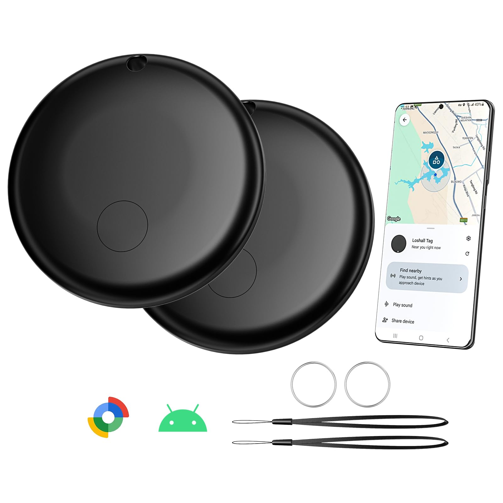 Smart Air Tag Tracker for Android, Google Android Tag Tracker Work with Google Find My Device (Find Hub), Key Finder/Luggage Tracker/Item Locator, 2 Pack Black-image-27