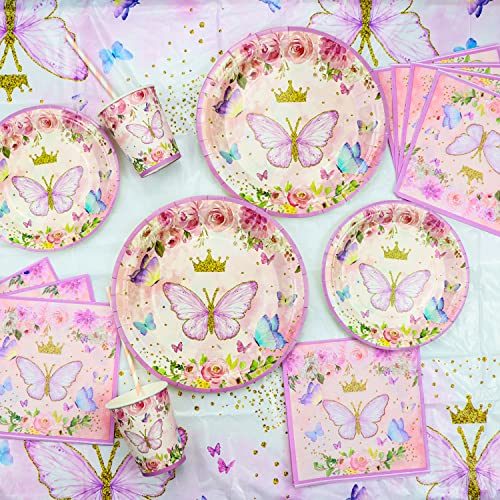 222 Pack Pink Butterfly Party Decorations Butterfly Birthday Party Supplies For Girls Women Butterfly Theme Tableware Set With Birthday Banner Butterfly Plates Cake Toppers Napkins Serves 20 Guests #TOP7