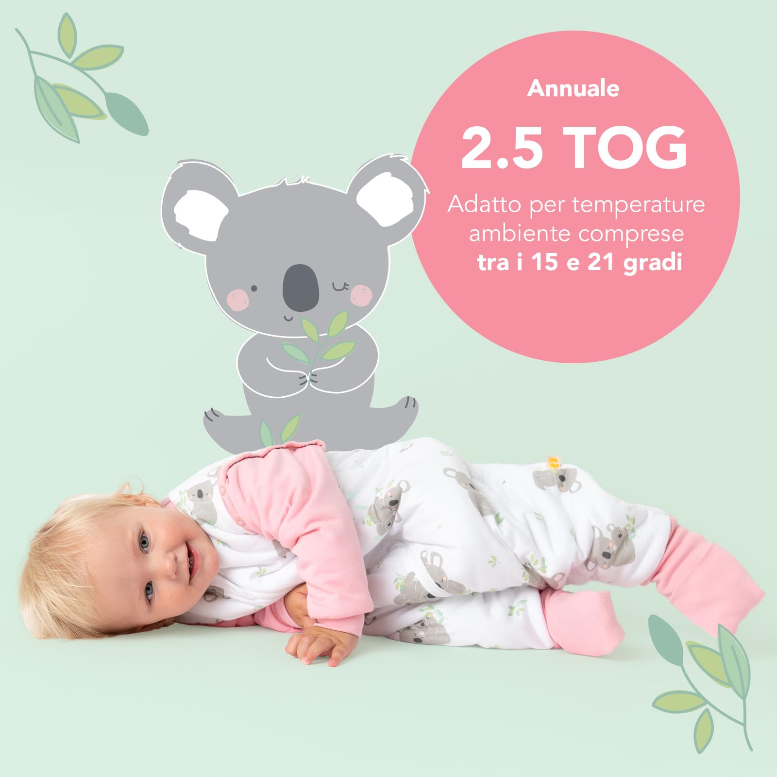 schlummersack Slumbersac Sacco nanna con piedini bambini 2.5 Tog 110 cm Koala I Sacco nanna con gambe per dimensione del corpo 110-120 cm | Sacco nanna maniche rimovibili