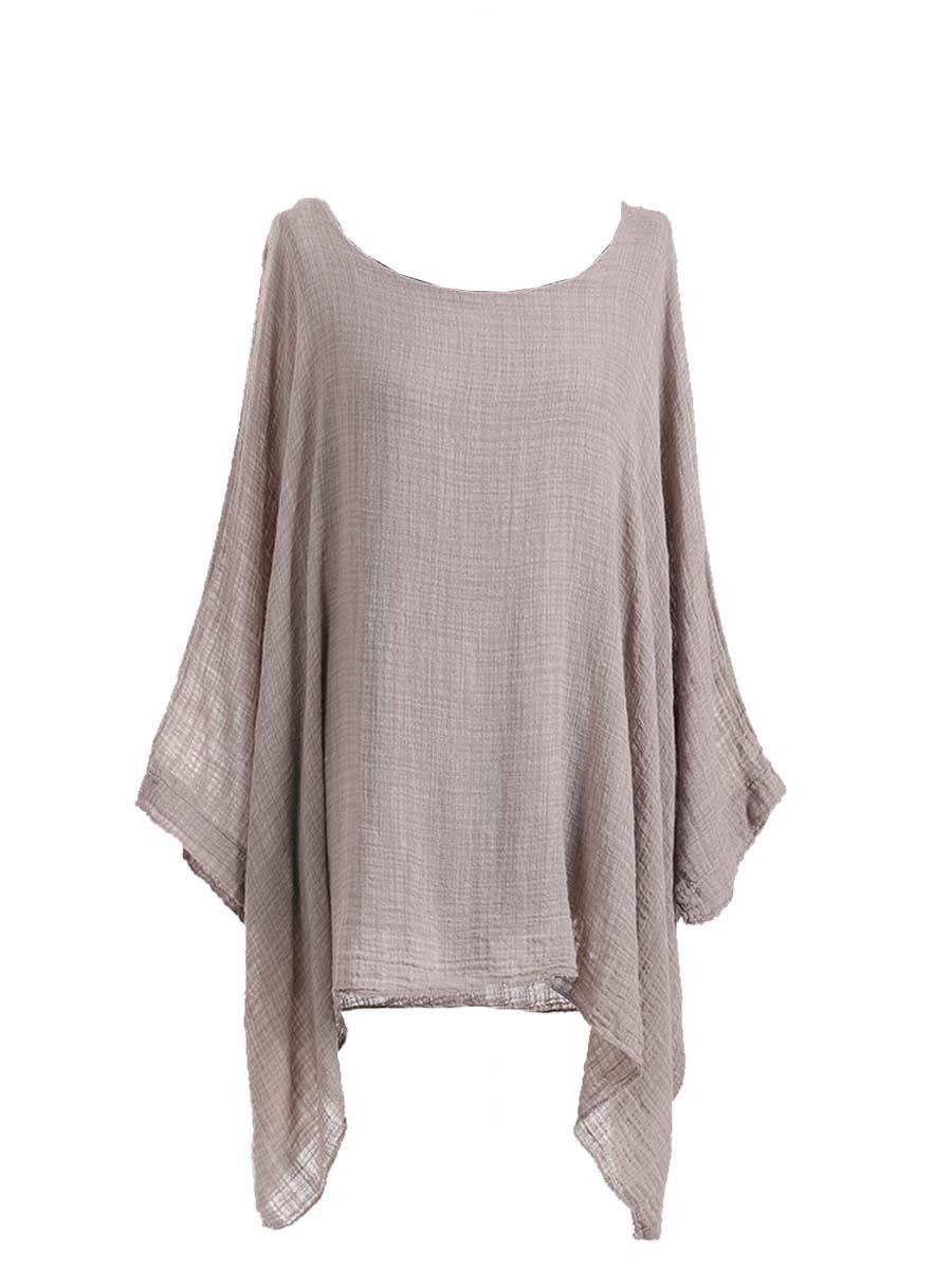 Lushstyleuk Women's Beige New Lagenlook Batwing Top Plain Linen Tunic Top Plus Sizes (Beige)