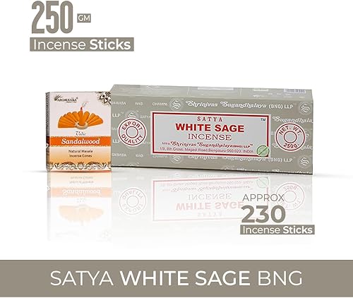 Miniatura 4 de Satya Sai Baba Satya - Varitas de incienso de 8.82oz con conos de incienso natural de sándalo védico gratuitos (caja de garbatti de 8.82oz, todos