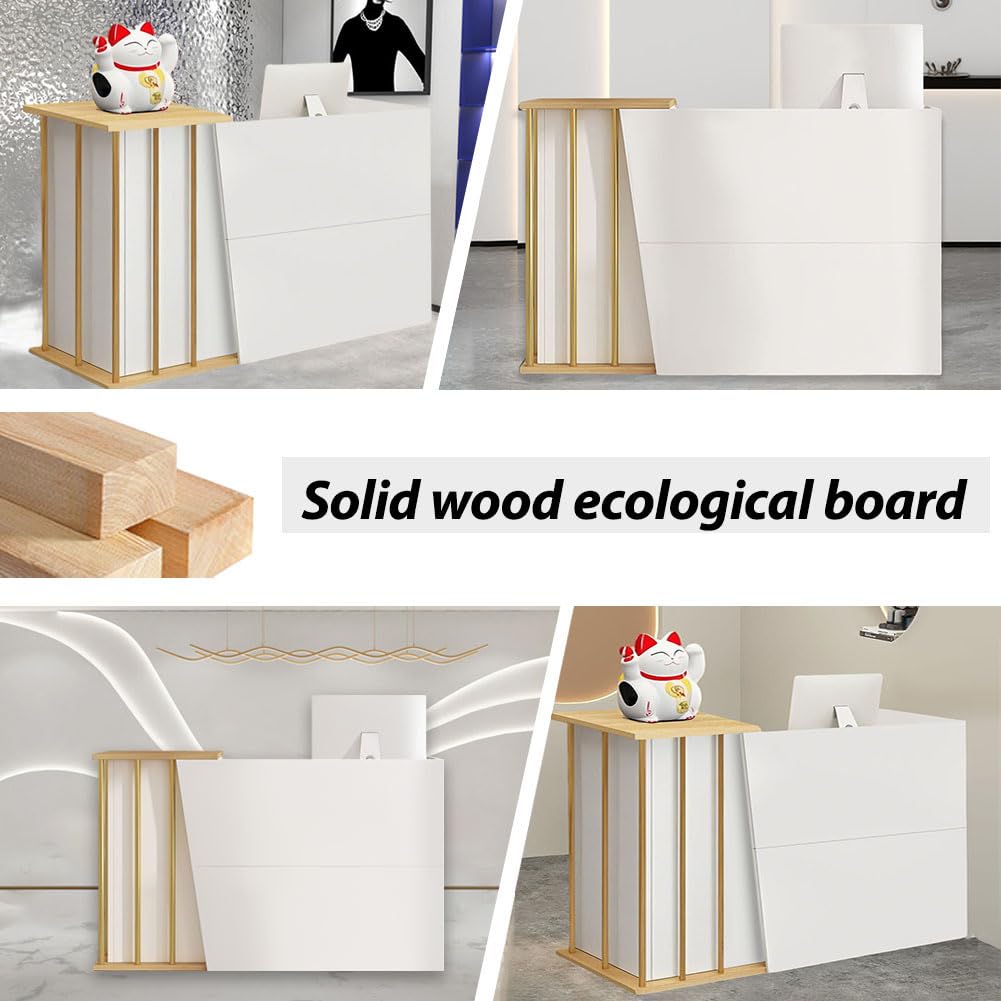 Weiße Empfangstheke mit Kassentisch-Funktion - Stabile Rezeption aus Holz & Metall für Geschäfte,Hotel Small Bar Beauty Salon Bekleidungsgeschäft Kassierer Rezepti(Size:100x40x90cm,Color:warm weiß)