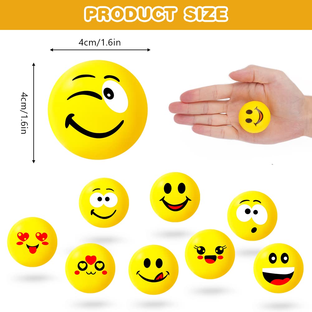 Ainiv 30 Palle Antistress con Faccina Emoji per Bambini e Adulti, Palline Squeeze Antistress in Schiuma, Mini Molteplici Espressioni Palle Antistress per Festa, premi, Regali di Compleanno, Giallo