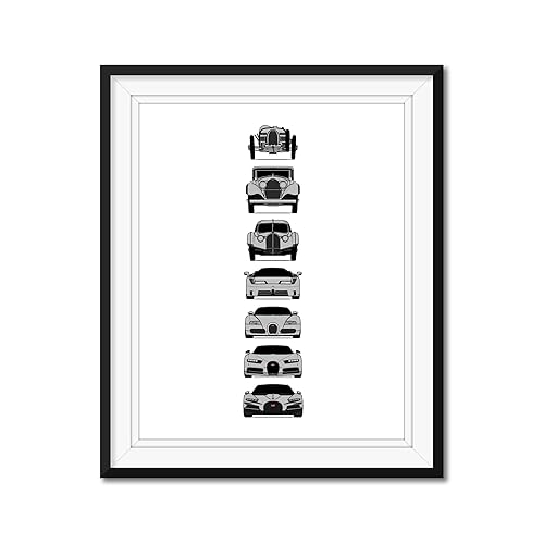 Miniatura 7 de Bugatti Generations Inspired Car Poster - Handmade Print of Best of Bugatti Type 35 Type 41 Type 57SC EB110 Veyron Chiron - Blue 11x14 Metallic