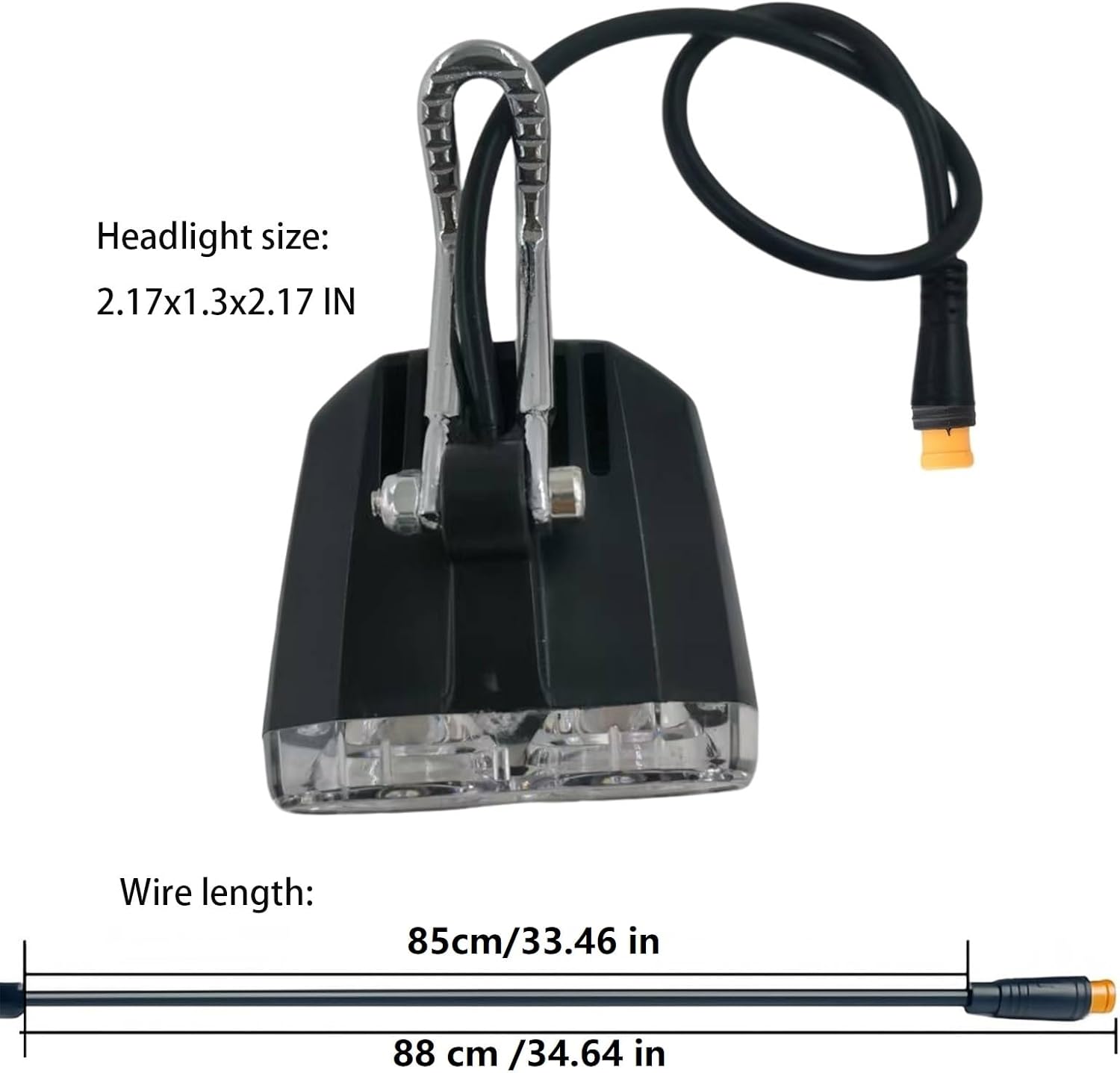 Ebike Headlight 3 Pin Male Waterproof Connector Compatible for 24V 36V Electric Mountain Bike LED Bulb Front Light for Electric Folding Bike E-Scooter Night Riding with 33IN Cable