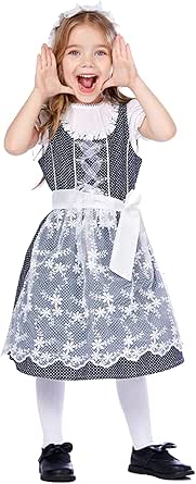 Dirndl Für Damen Lang - Ärmelloses Trachtenkleid Mit U-Ausschnitt Für Oktoberfest & Karneval | Mit Schürze
