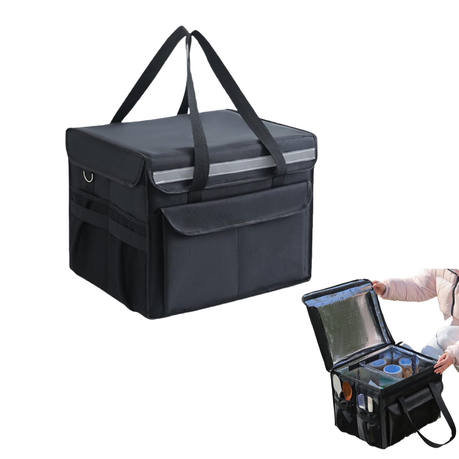 Bolsa Isotérmica Plegable para Reparto De Comida Fría Y Caliente, con Compartimento Ajustable. Ideal para Restaurantes, Senderismo, Picnics Al Aire Libre, Etc.,62L,Black