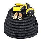 KINGTOP Manguera Extensible de riego Manguera de Jardín Retráctil de 15 Metros con Pistola de 9 Función - Negro [100% Garantía]