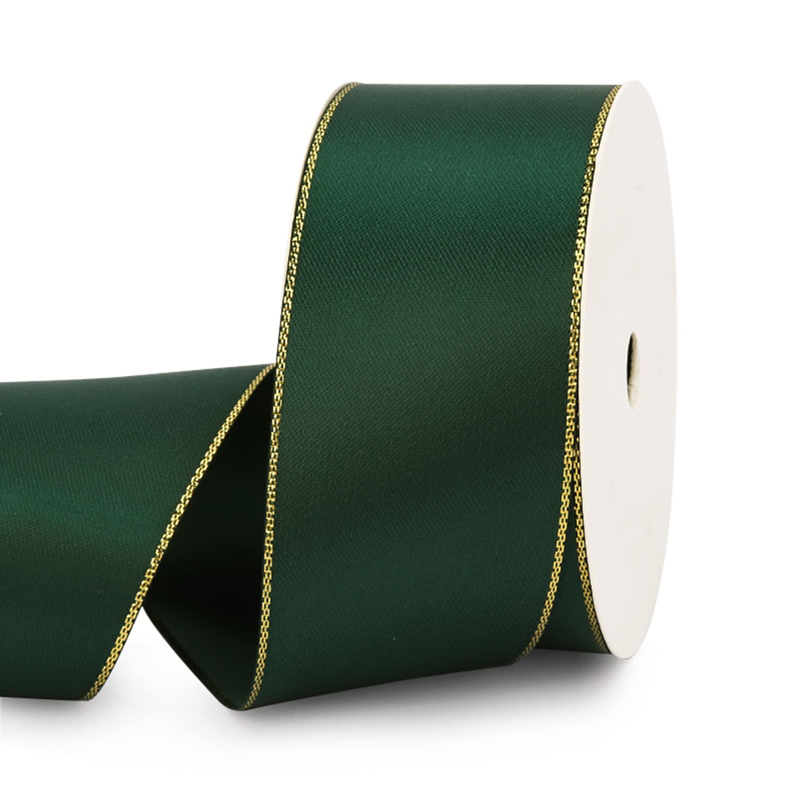 VIVIQUEN Green Double Faced Satin Ribbon with Gold Edge, 1-1/2