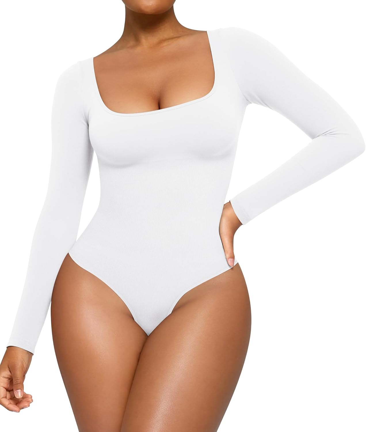 CYDREAM Long Sleeve Bodysuits for Women - Square Neck Shapewear Bodysuit Tops Going Out Body Suits Shirt Leotard