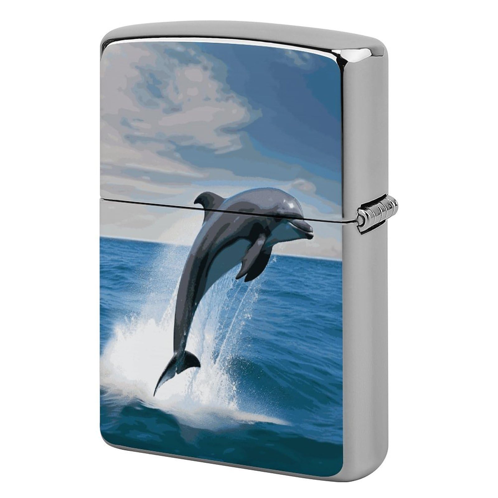 Fekiloot Style Jumping Up Dolphins Lighter Case Cover Metal Lighter Case