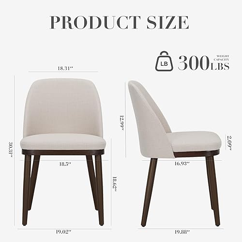 Miniatura 2 de COLAMY Juego de 2 sillas de comedor tapizadas, sillas de cocina modernas con respaldo, silla lateral de tela con patas de madera para comedor,