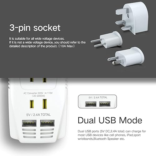 Miniatura 5 de Convertidor de voltaje mejorado de 2000 W, 220 V a 110 V, voltaje reductor para secador de pelo, alisador, rizador, convertidor de energía para