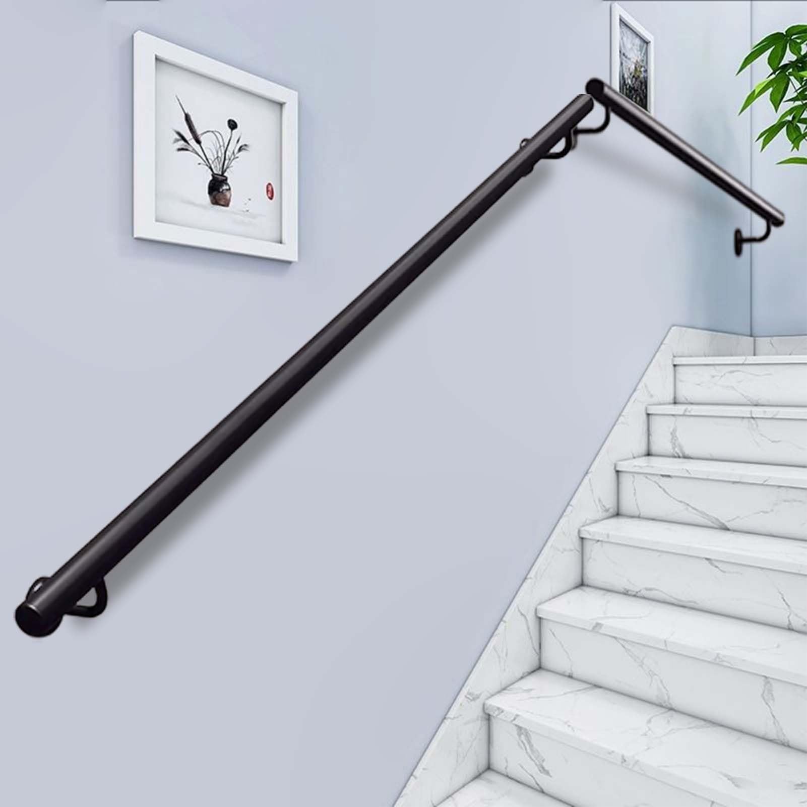 Fkxsxaz Black Modern Stairs Handrails For Indoor Stairs, Industrial Iron Railings Grab Bar Rail With Brackets, Wall Mount Support Rod, Staircase Hand Rails Metal Wrought Iron(19Ft/570Cm)