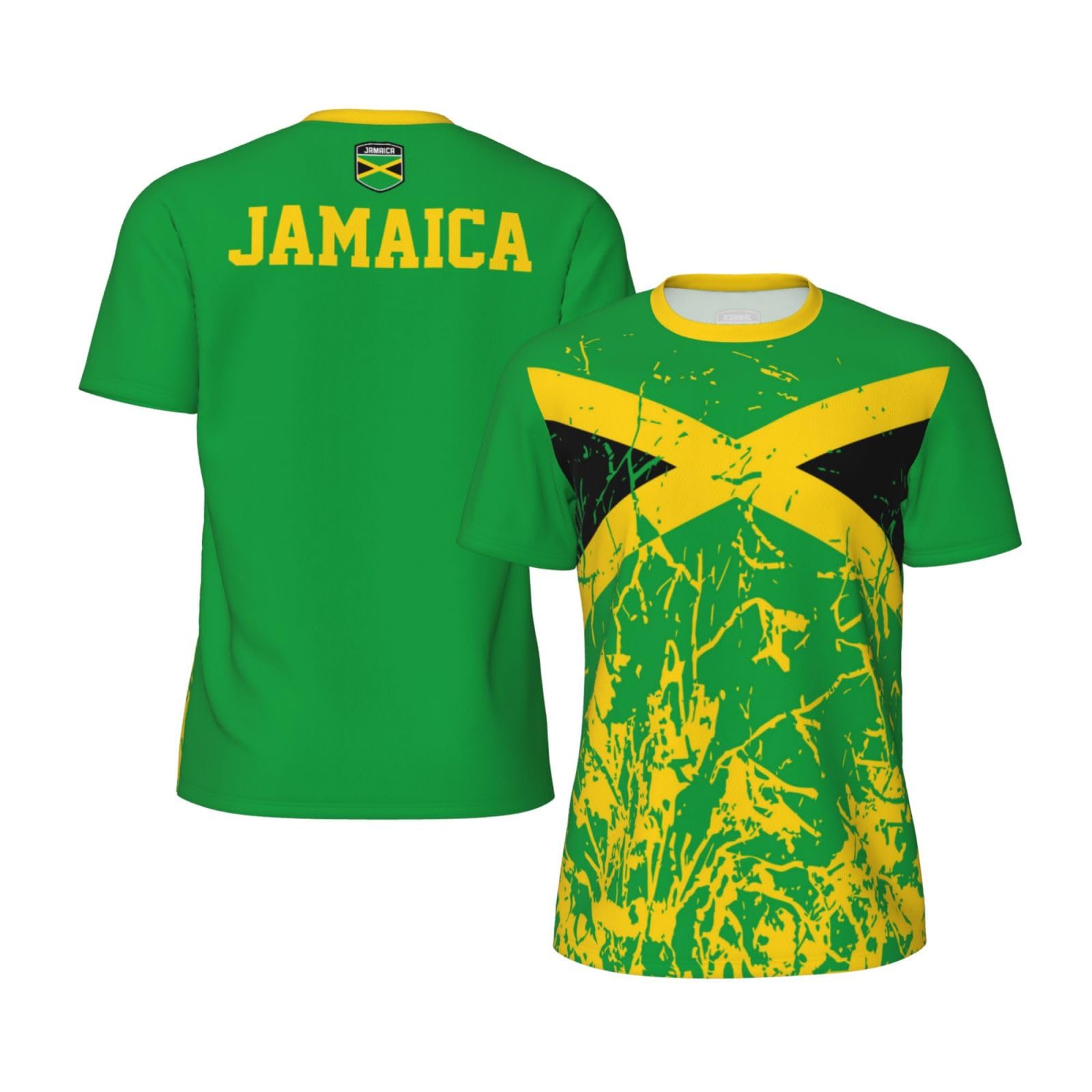 Jamaica Flag Grain Team Mesh T-Shirt Jerseys for Running Cycling Soccer Fans Tennis Fitness Sports