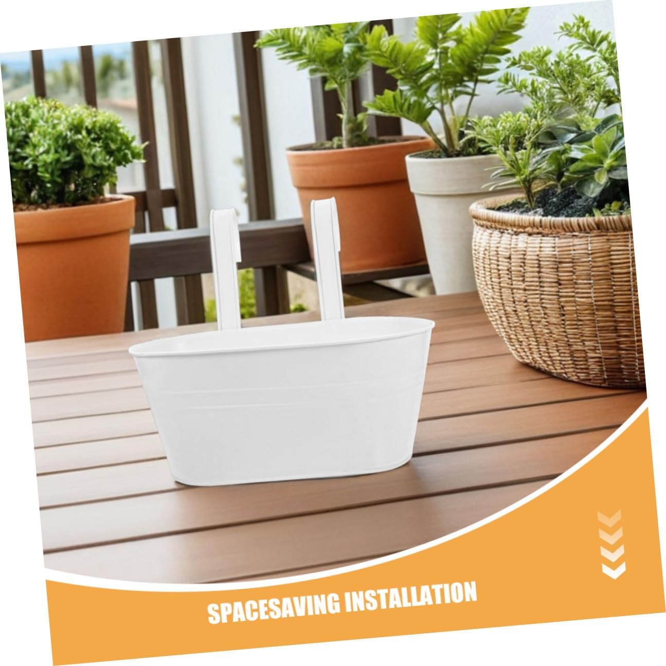 3pcs Iron Hanging Flower Buckets with Detachable Handles, Oval White Metal Planter Buckets for Balcony Patio Rail Hanging Planters, Indoor Outdoor Garden Flowerpot Holders