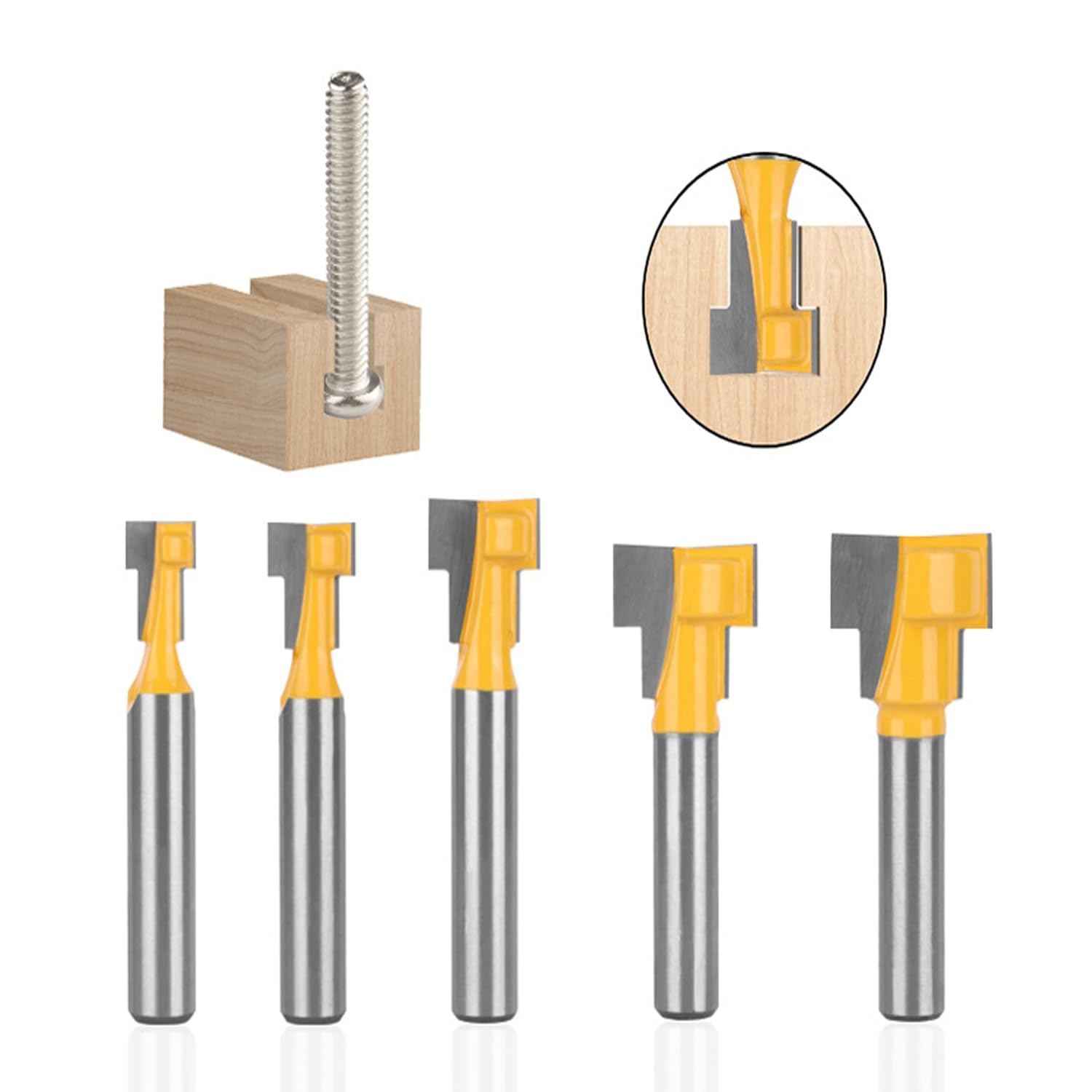 5pcs Keyhole Router Bits Set, 1/4 Inch Shank Router bits, Router Bit Set 5/16&3/8 & 1/2 &5/8 &7/16 Inch Blade Diameter