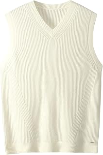zhilifs Mens V-Neck Knitted Sweater Sleeveless Pullover Knitwear Vest Solid Plain Loose Fit All Match Sweater Tops