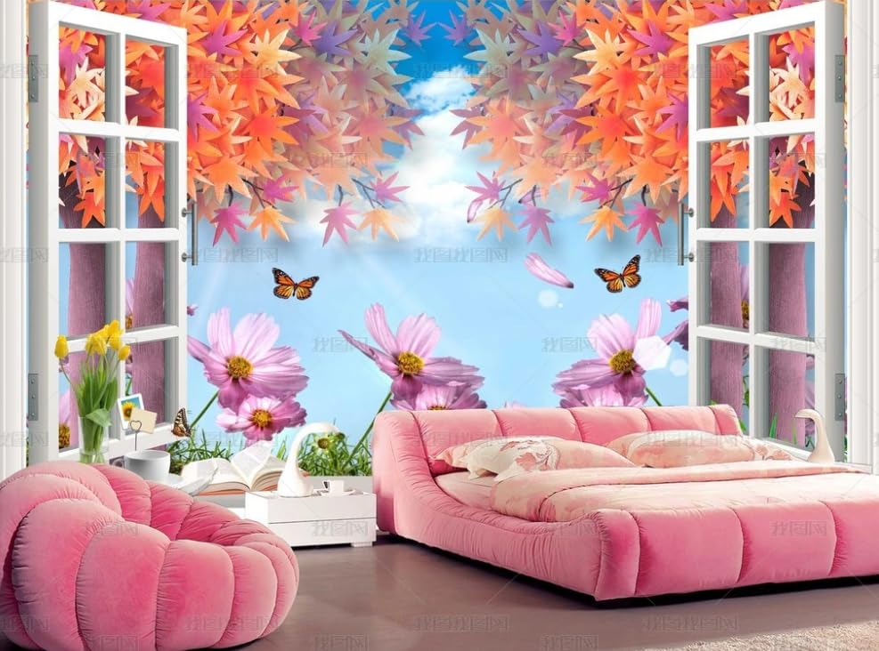 Papier peint intissé paysage fenêtre grand format décoration murale salon chambre