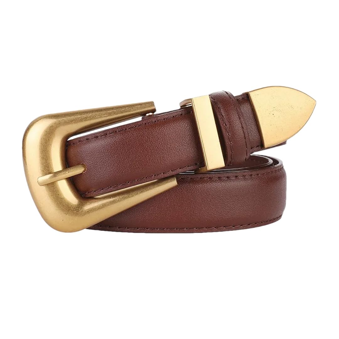 Women’S Vintage Fashion Belt Genuine Cowhide Leather Gold Buckle Casual Belt For Jeans Dresses