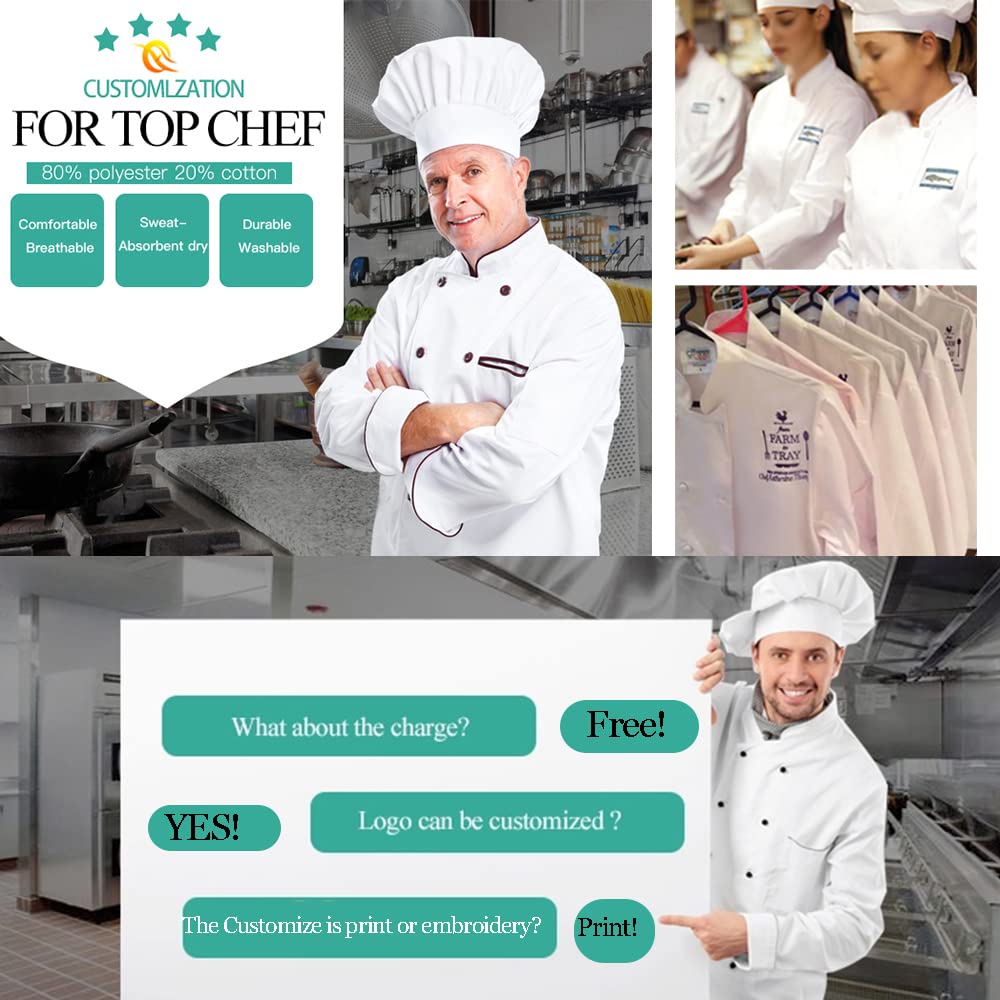 Personalized Chef Jacket Customized Hotel Kitchen Restaurant Cooking Hidden Single Breasted Long Sleeve Chef Coat(White S)